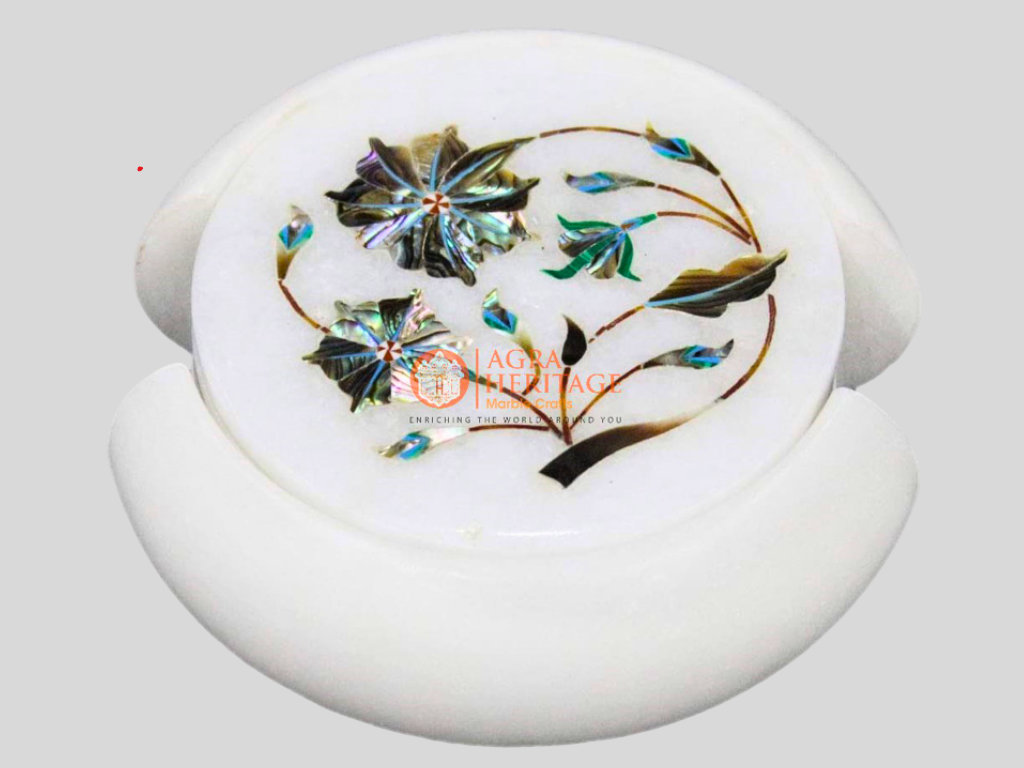 Pauashell Stone Floral Art Cup Holder Coaster Set